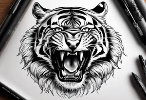Realism, Fierce tiger roaring tattoo idea