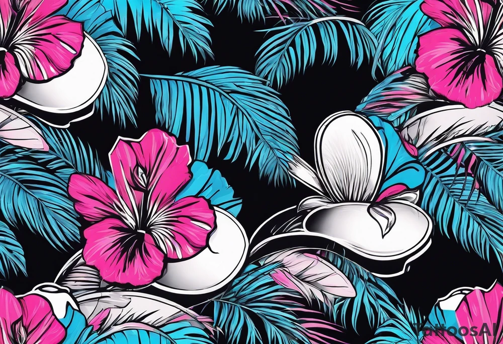formula 1 helment with a palm tree and black light blue and pink colors tattoo idea