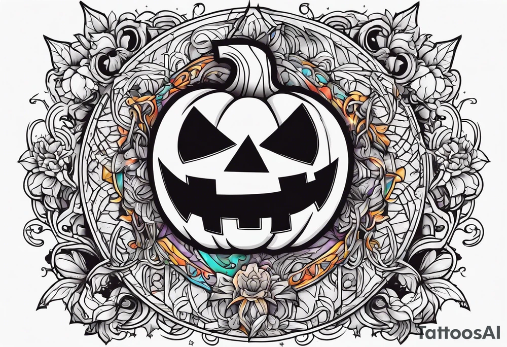 Create a Halloween tattoo with lots of colors and iconic characters tattoo idea