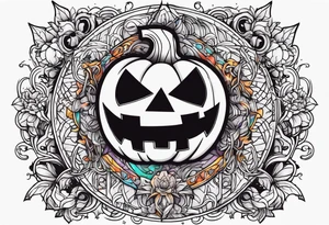 Create a Halloween tattoo with lots of colors and iconic characters tattoo idea