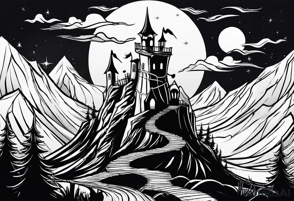 jack skellington on the top of montain tattoo idea