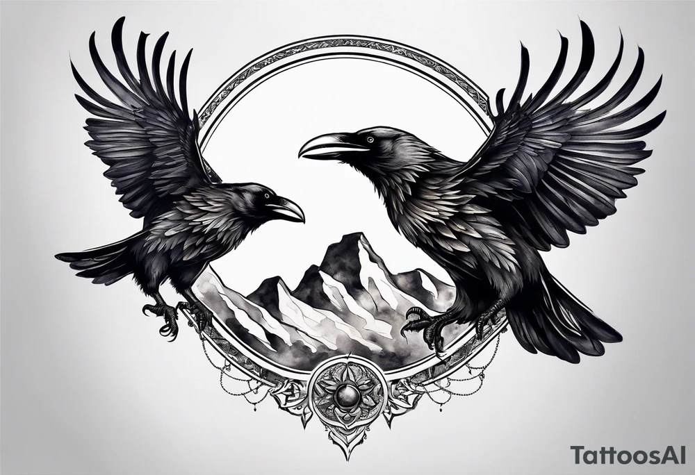 3 ravens flying by a nordic style moon tattoo idea