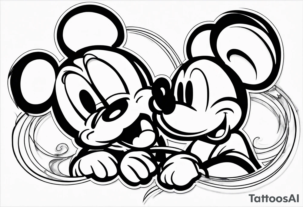 Mickey Mouse and Minnie Mouse outline intertwined together tattoo idea