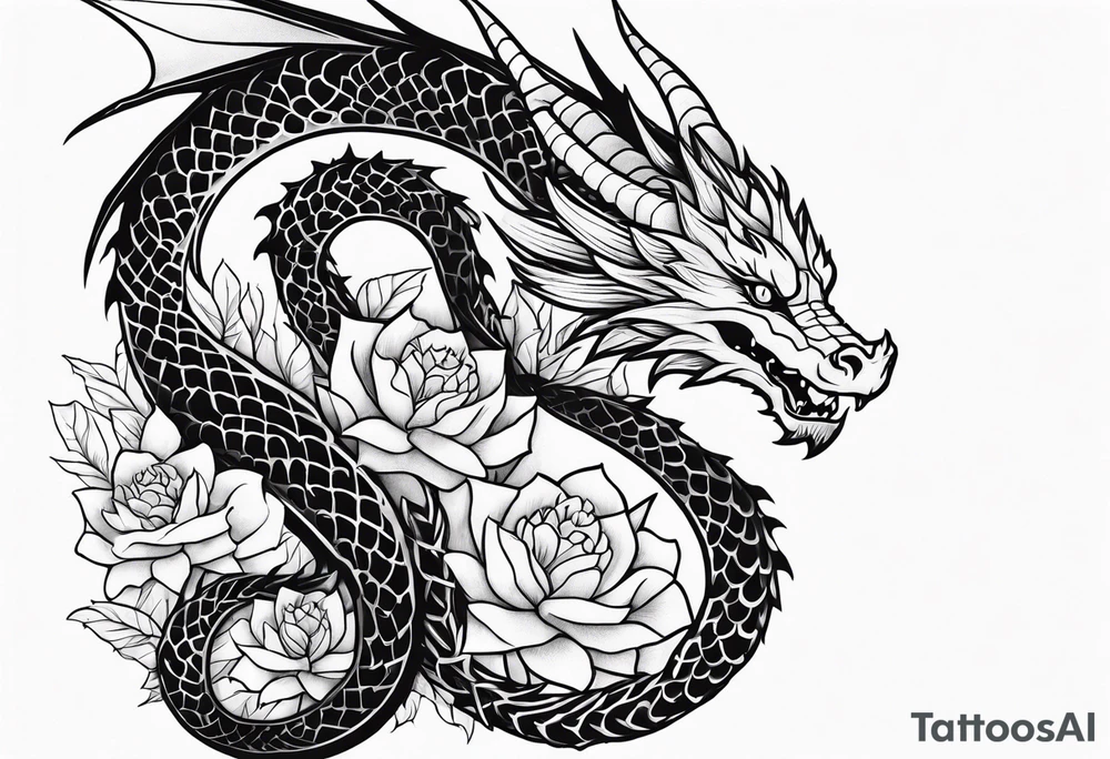 Dragon with September birth flower spine tattoo tattoo idea