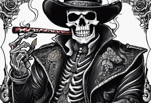 Phrase: "Don't deal with the devil"
skeleton smoking cigar with poker chips, dealing the cards tattoo idea