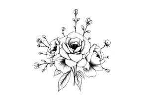 vintage bouquet of wild roses and meadow flowers with morning dew tattoo idea