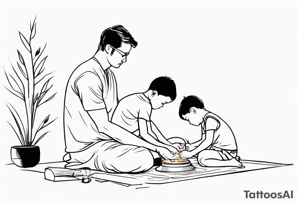 mindful father performing transition ritual with young boys tattoo idea