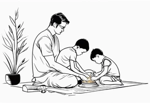 mindful father performing transition ritual with young boys tattoo idea