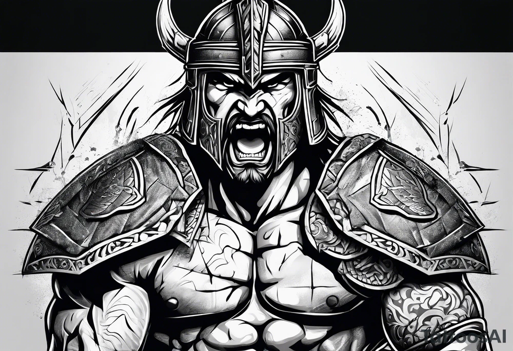 Ripped angry gladiator tattoo idea