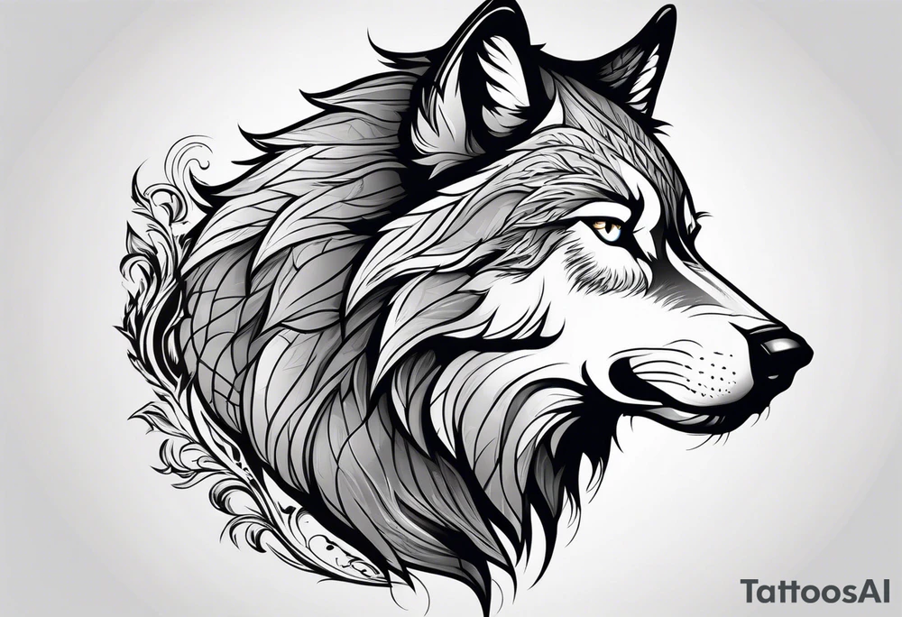 right side profile of a wolf face tattoo idea