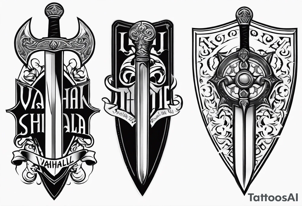 Valhalla sword round shield tattoo idea