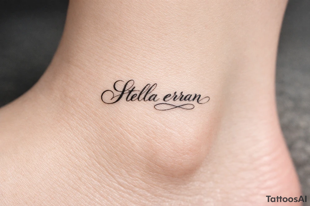 Stella erran, and then beautiful calligraphy cursive on the inner ankle and then beautiful calligraphy cursive on the inner ankle tattoo idea