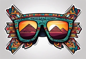 Colorful Mayan hieroglyph with sunglasses tattoo idea