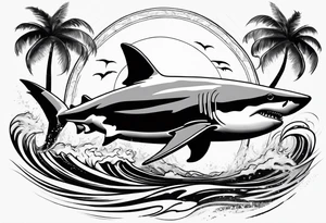 Great white shark, hurricane, palm trees, $ tattoo idea