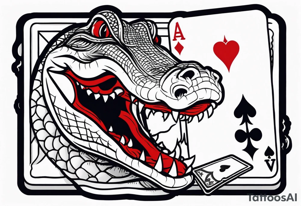 Alligator biting a 2 of spades card tattoo idea