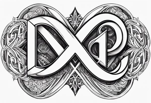 Infinity  with the letter N and J end each end with a heart tattoo idea