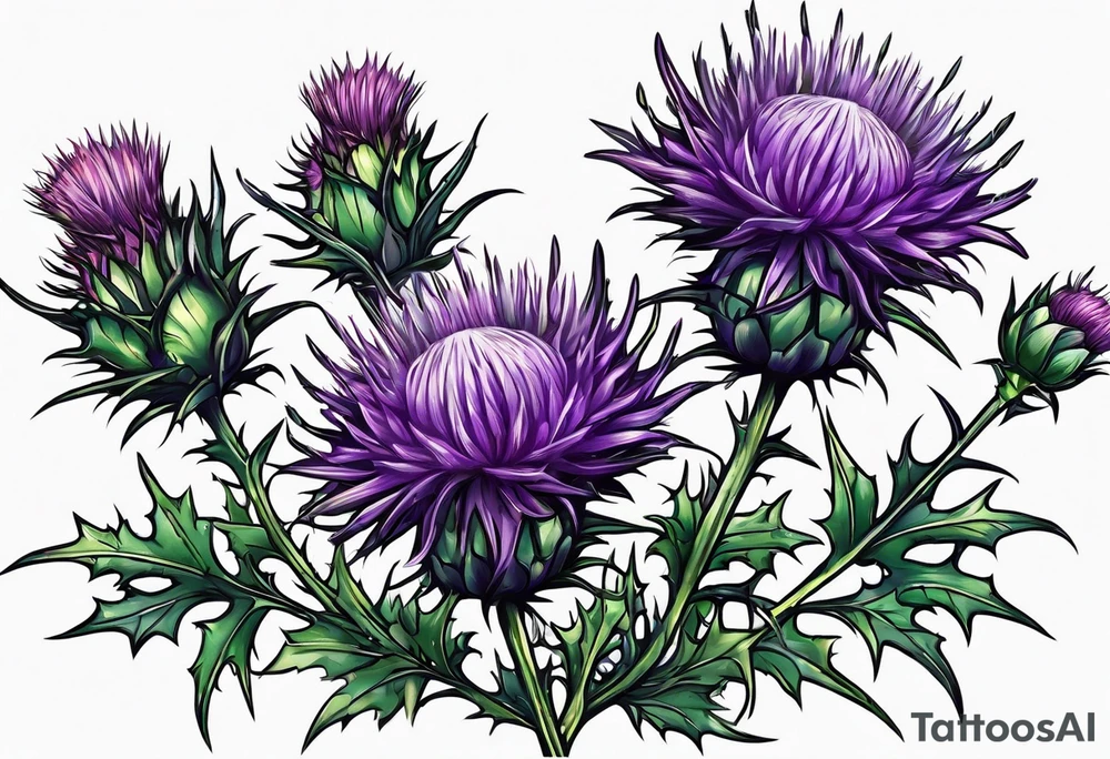 Purple thistle with vine tattoo idea