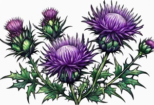 Purple thistle with vine tattoo idea