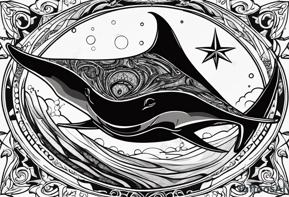 Manta ray with a nautical star inside tattoo idea