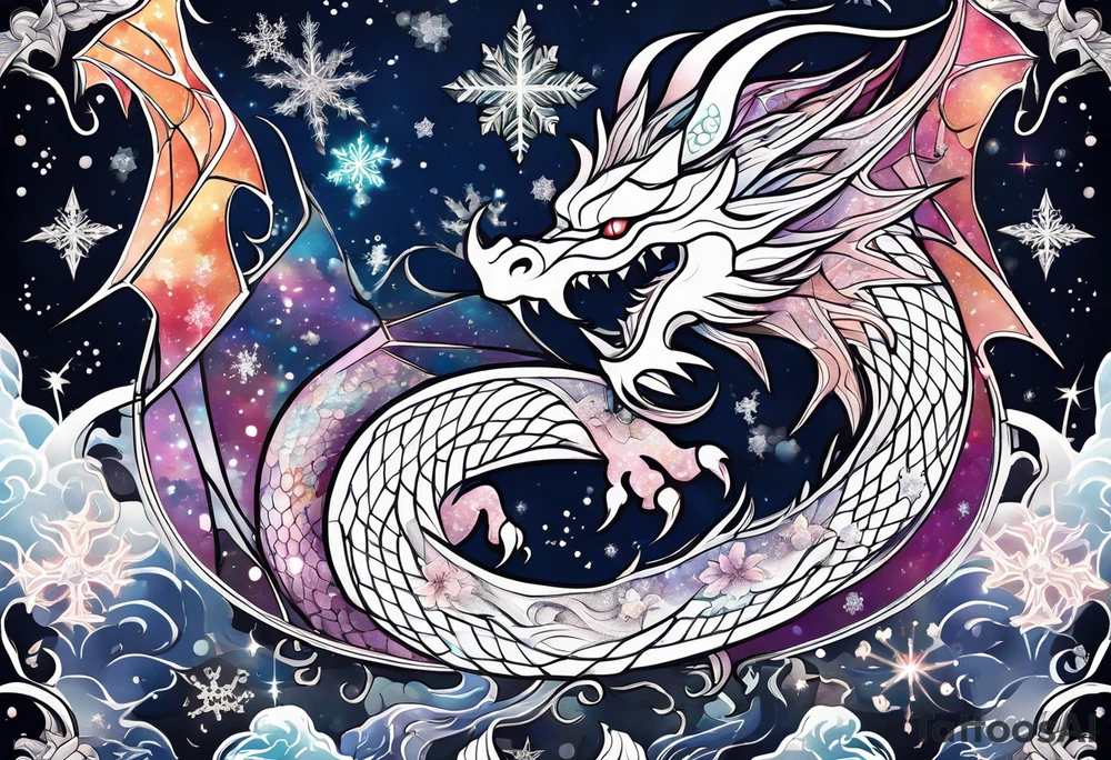 Constellation, dragon,snowflake tattoo idea
