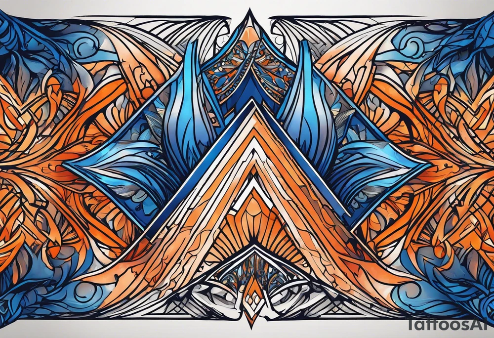 Blue and orange flame that has a half square thin line border. Twin flame symbol. Make it as small as possible. tattoo idea