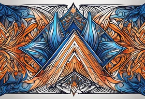 Blue and orange flame that has a half square thin line border. Twin flame symbol. Make it as small as possible. tattoo idea