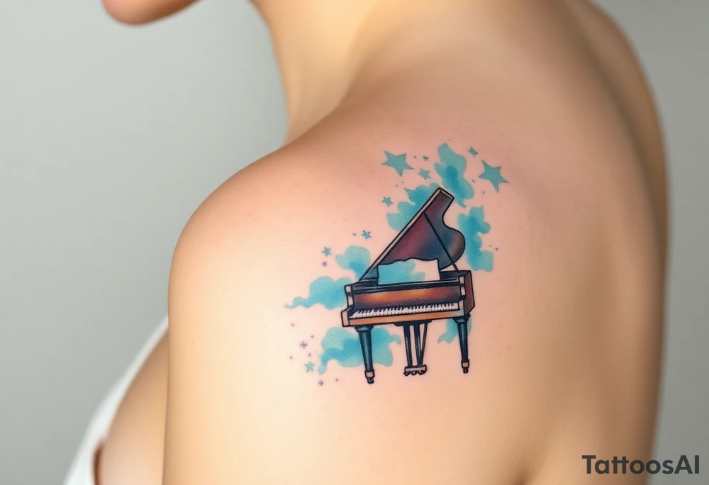 dreamy piano under the stars tattoo idea