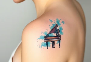 dreamy piano under the stars tattoo idea