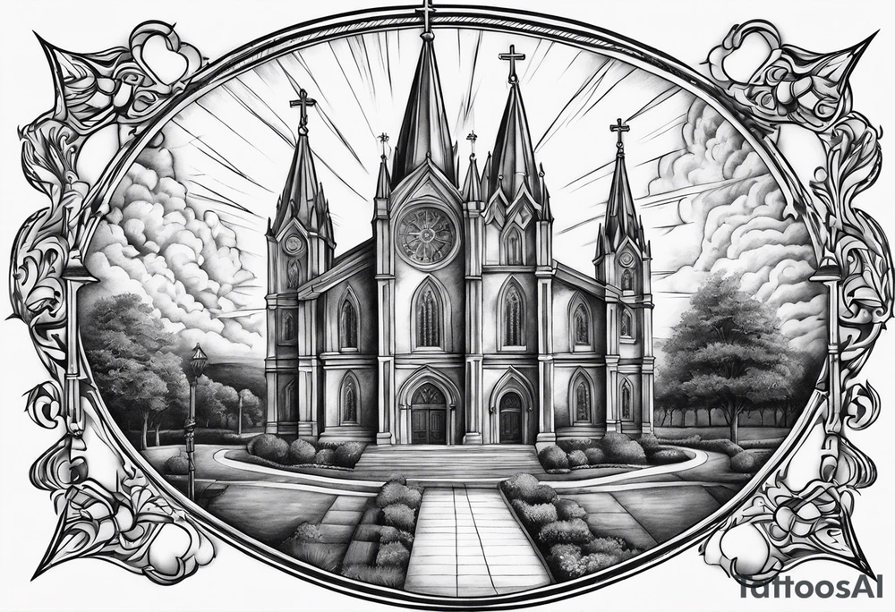 Burning catholic church tattoo idea