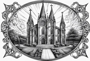 Burning catholic church tattoo idea