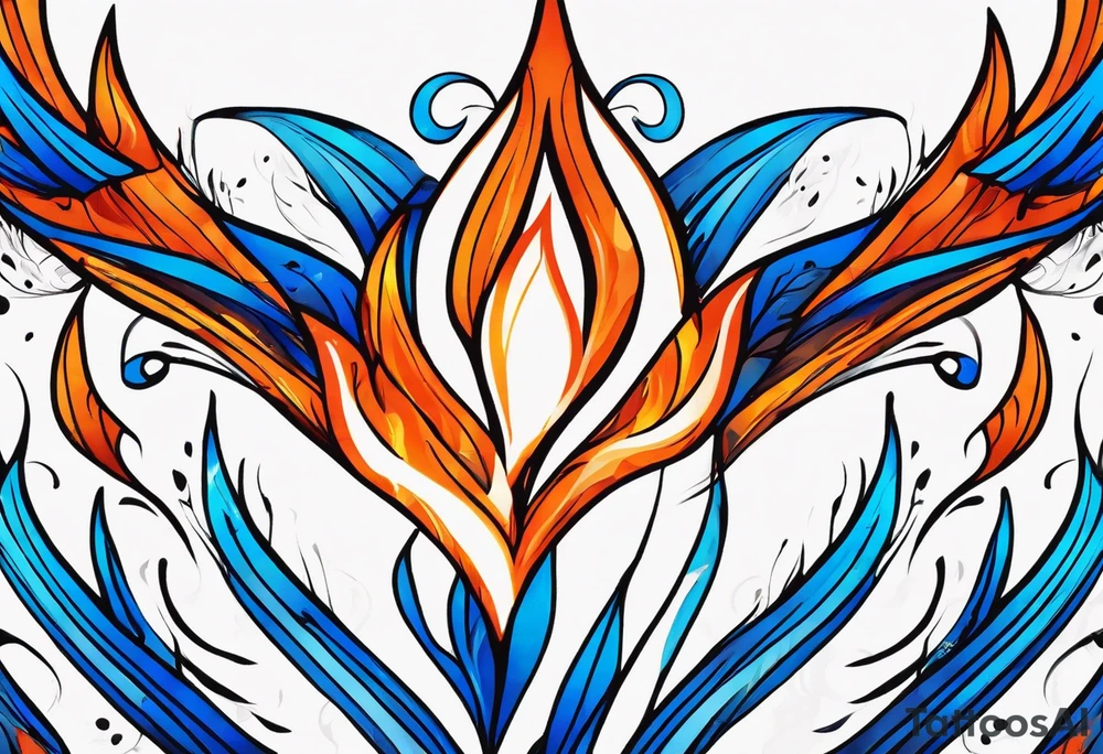 Blue and orange flame that has a half square thin line border. Twin flame symbol tattoo idea