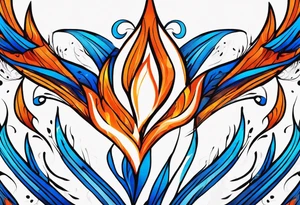 Blue and orange flame that has a half square thin line border. Twin flame symbol tattoo idea