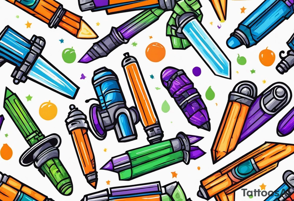 blue lightsaber, green lightsaber, orange lightsaber, purple lightsaber tattoo idea