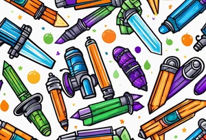 blue lightsaber, green lightsaber, orange lightsaber, purple lightsaber tattoo idea