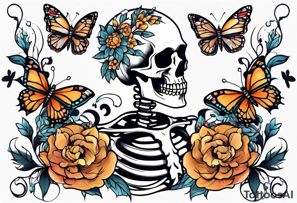 skeleton bones full body flowers and butterflies
simple design tattoo idea