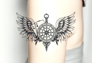 Slot machine cards compass and clock with angel wings tattoo idea