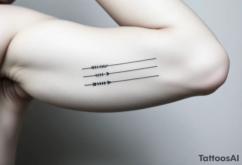 3 lines around the arm. Each line has with different style. tattoo idea