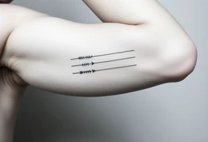 3 lines around the arm. Each line has with different style. tattoo idea