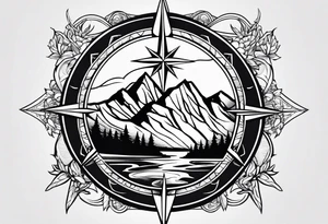 Compass rose with mountains tattoo idea