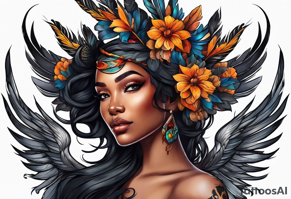 Black woman phoenix tattoo idea