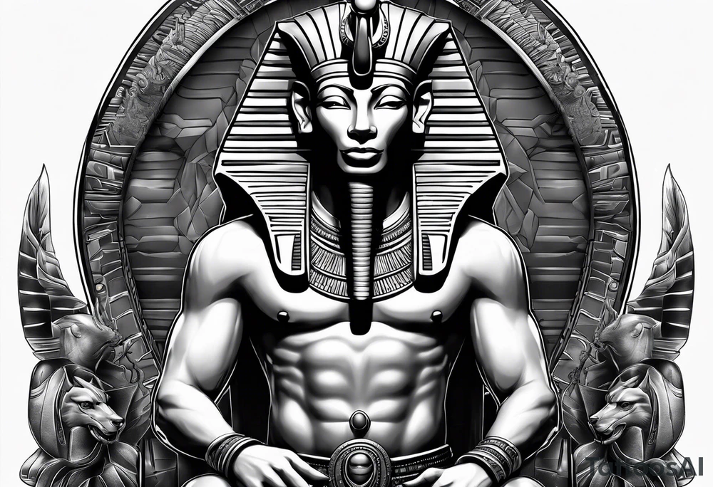 Pharaoh with two Anubis tattoo idea