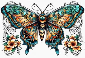 Moth flying around and winding vines tattoo idea