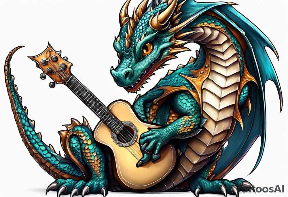 baby dragon with guitar tattoo idea