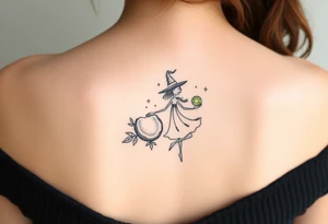 Coconut with a lime and a dancing magical witch girl tattoo idea