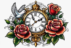 rose, sun light, dove, clock, tattoo idea