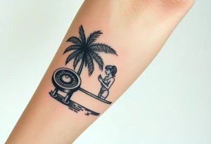 palm tree beach background gambler miami girl roulette on forearm tattoo idea