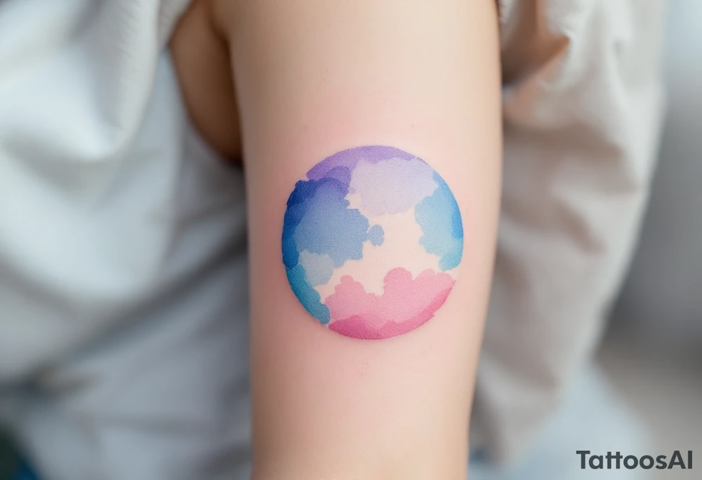 A watercolor-style circle blending soft blue, lavender, and pink hues to represent emotional harmony. tattoo idea