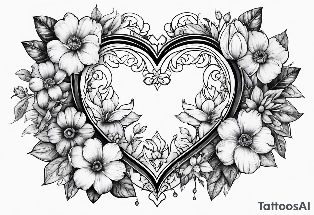 Heart shaped flower frane tattoo idea