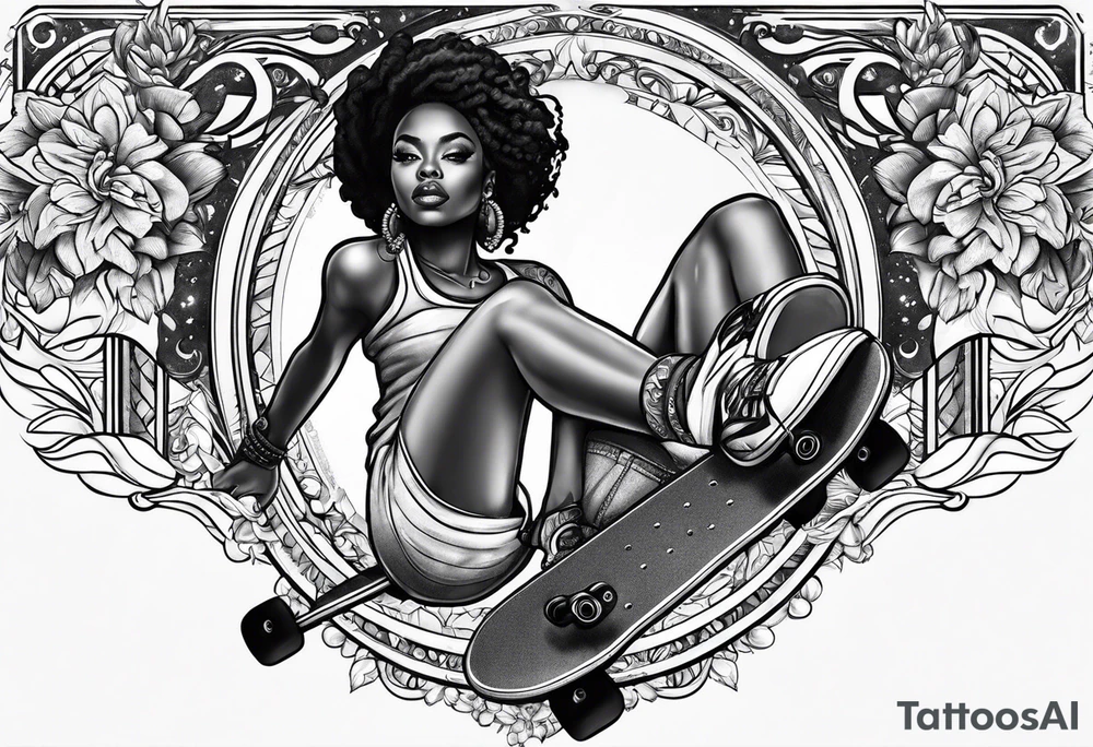 Black woman skateboarding tattoo idea