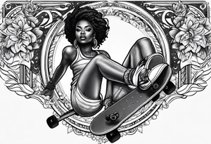 Black woman skateboarding tattoo idea
